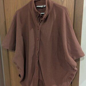 Denim and Co. Fleece Button Cape Poncho Rose Brown- Medium